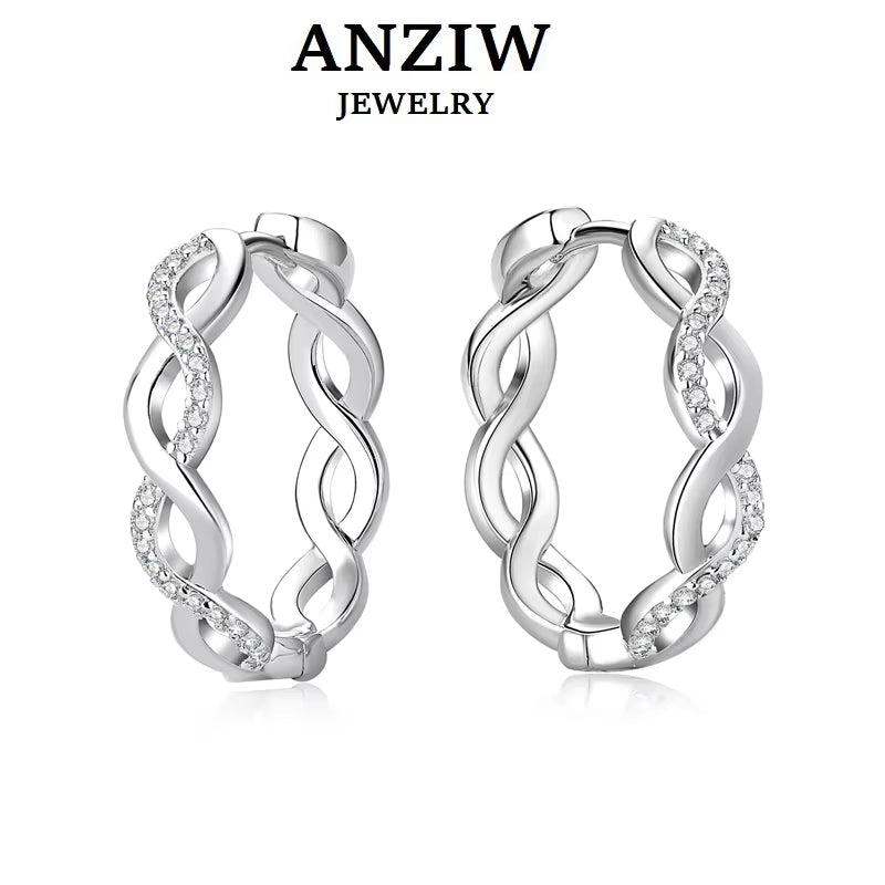 2023 New Twisted Hoop 925 Sterling Silver Earrings for Women Gift Pave Set D Color Moissanite Earrings Certified Wedding Jewelry