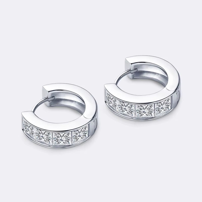 3.20CTTW Princess Cut Moissanite Hoop Earrings 100% 925 Silver for Women Jewelry Small Hoops Huggie Inner Diameter 11Mm