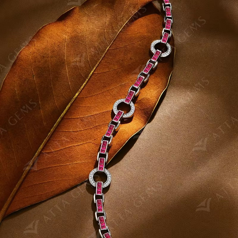 2024 Luxury S925 Sterling Silver Created Ruby Gemstone Bracelet for Women High Quality Wedding Party Fine Jewelry Gift