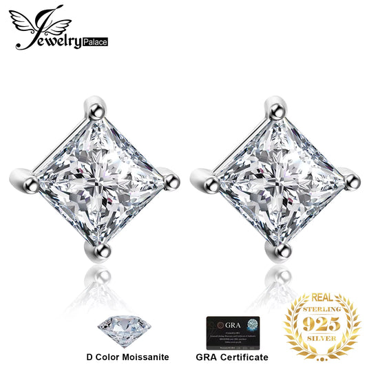 Moissanite D Color Total 0.8Ct Princess Cut S925 Sterling Silver Stud Earrings for Woman Yellow Rose Gold Plated