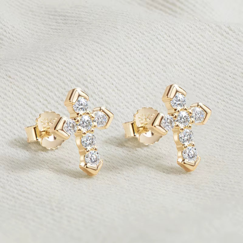 Cross Moissanite Piercing Stud Earrings Real 925 Silver for Men Women Wedding Daily Jewelry Accessories with Certificate