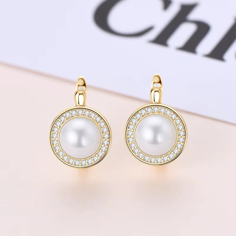 French Vintage Moissanite Hoops 7Mm Freshwater Pearl Earrings Silver 925 Sterling Earring Wedding Jewelry for Women Gifts