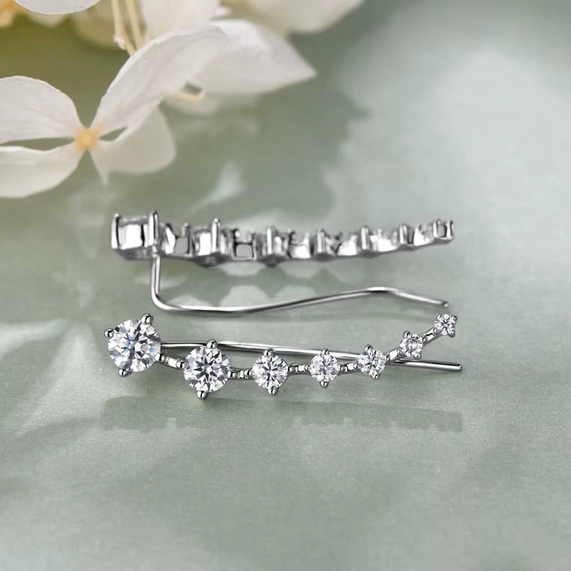 925 Silver Full Moissanite Earrings Climber 7 Star Crawler Stud Ear Cuff for Women Black White Moissanite Jewelry Gifts