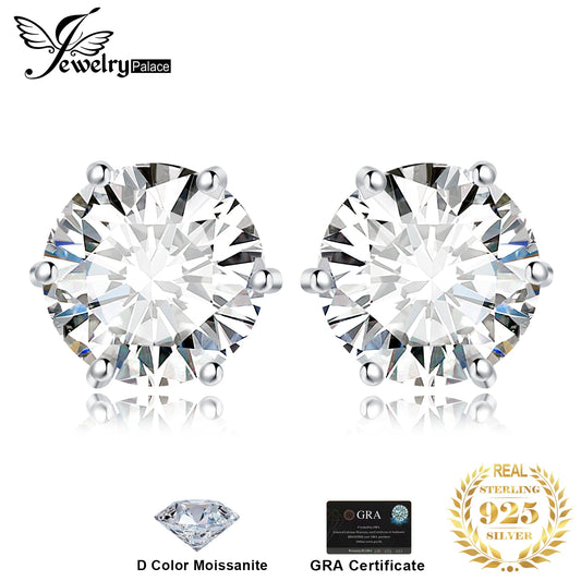 Moissanite D Color Total 0.6Ct 1Ct 2Ct 3Ct 4Ct 6Ct S925 Sterling Silver Stud Earrings for Woman