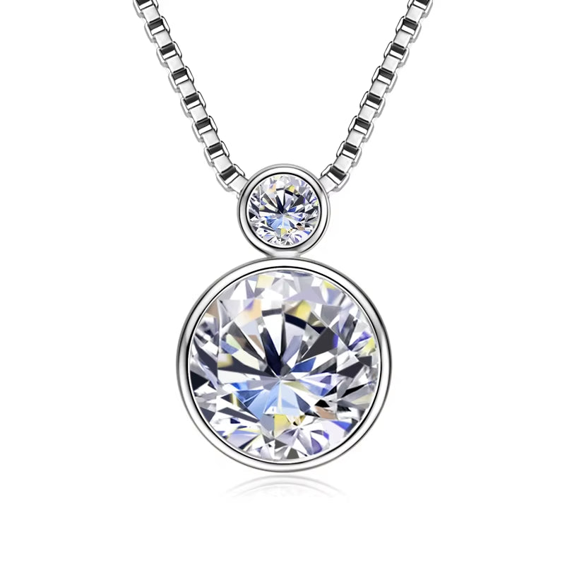 100% 925 Sterling Silver Necklace D2.10CT 8Mm&3Mm Bezel Setting round Cut Moissanite Pendant Necklaces for Women S925 Box Chain