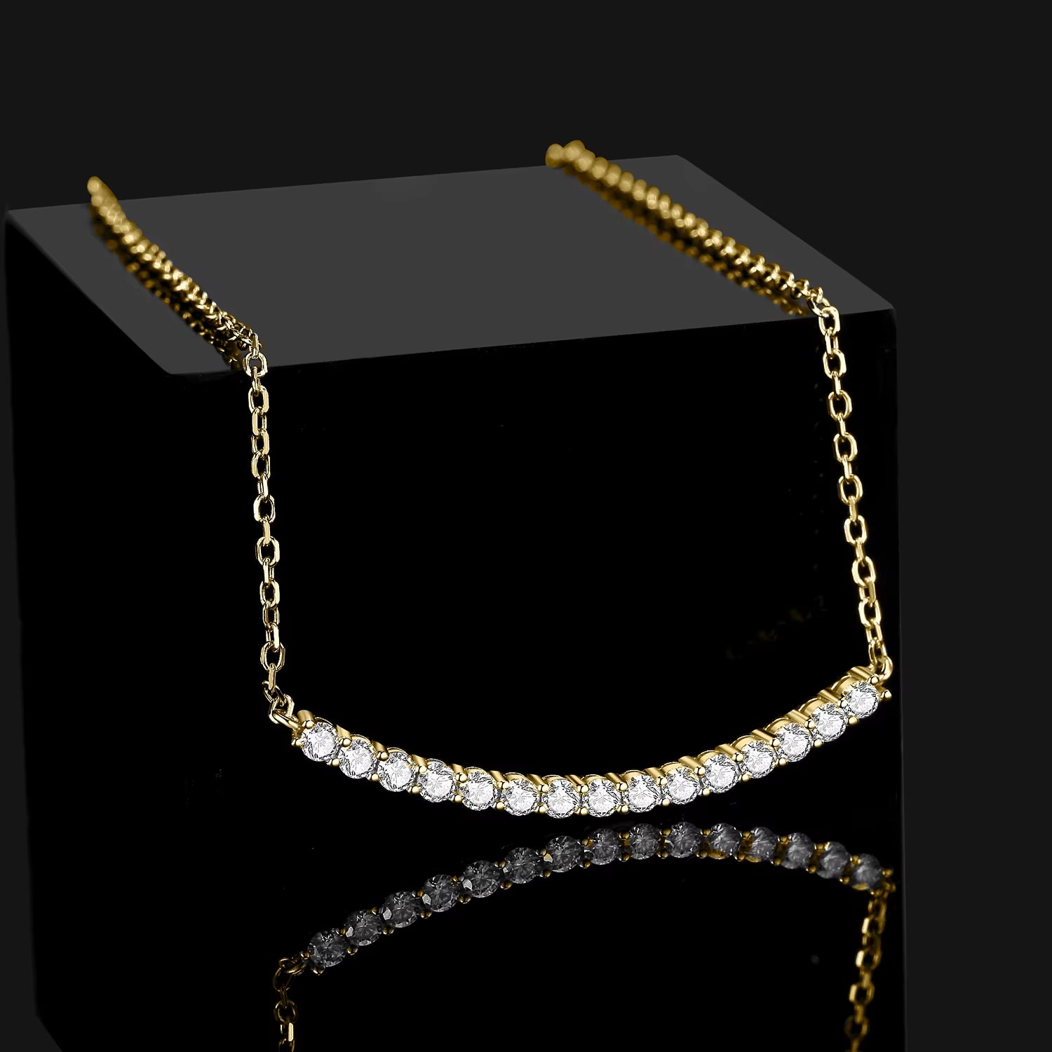 Moissanite D Color Total 0.9Ct 925 Sterling Silver Necklace for Woman Luxury Choker 45Cm Yellow Rose Gold Plated