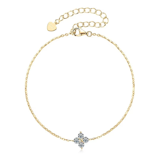 Simple Clover Moissanite Bracelet Silver 925 Plated 18K Gold Four-Leaf Flower Women Bracelet Jewelry Adjustable Chain Gift