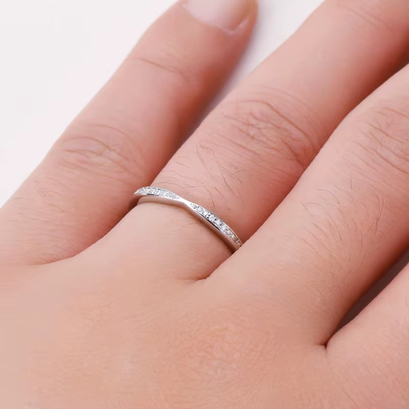 Stackable Thin Ring Half Eternity Moissanite Bands 925 Sterling Silver Rings for Women Wedding Jewelry Gifts Certificate