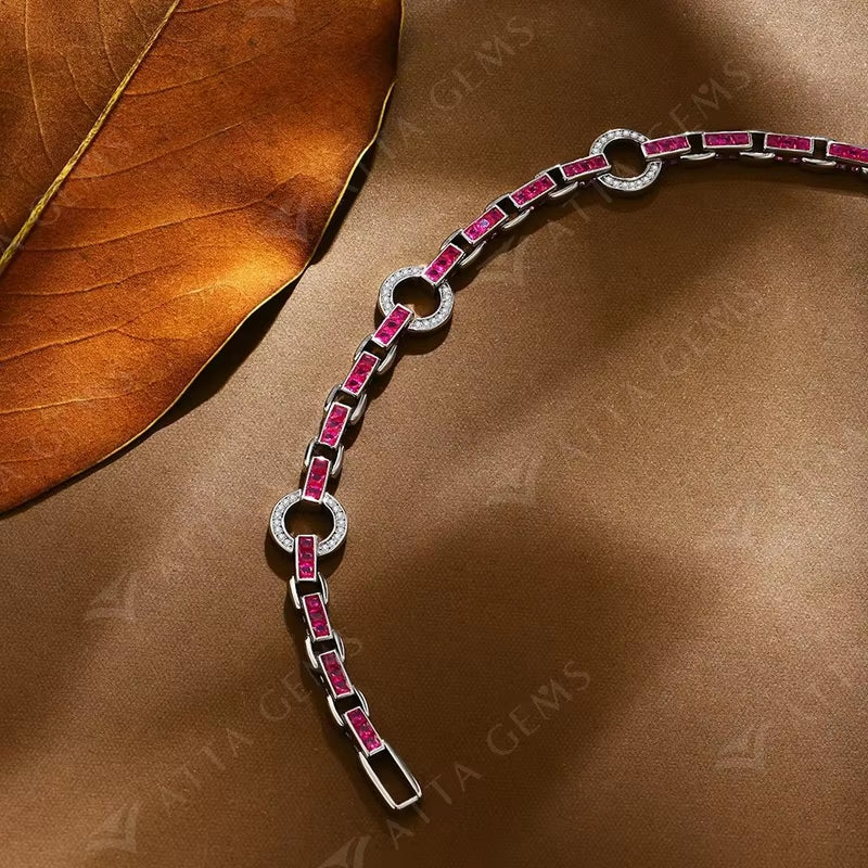 2024 Luxury S925 Sterling Silver Created Ruby Gemstone Bracelet for Women High Quality Wedding Party Fine Jewelry Gift