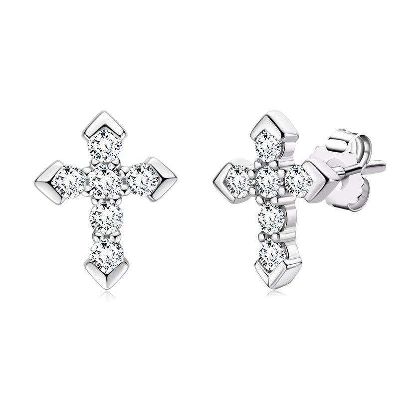 Cross Moissanite Piercing Stud Earrings Real 925 Silver for Men Women Wedding Daily Jewelry Accessories with Certificate