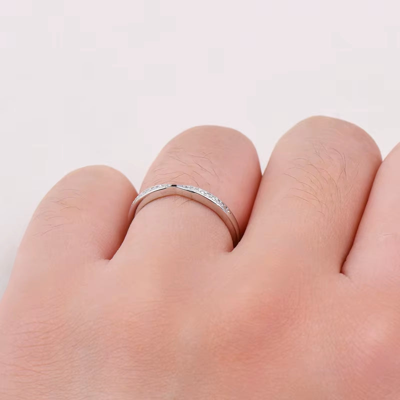 Stackable Thin Ring Half Eternity Moissanite Bands 925 Sterling Silver Rings for Women Wedding Jewelry Gifts Certificate