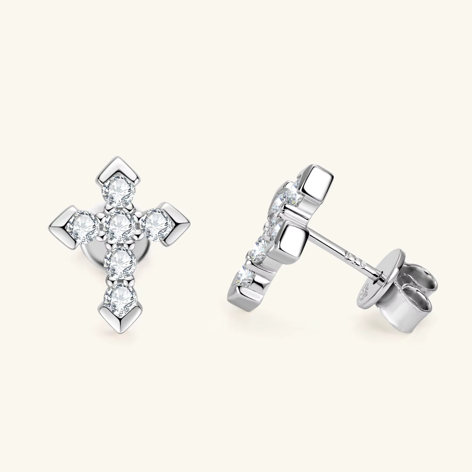 Cross Moissanite Piercing Stud Earrings Real 925 Silver for Men Women Wedding Daily Jewelry Accessories with Certificate