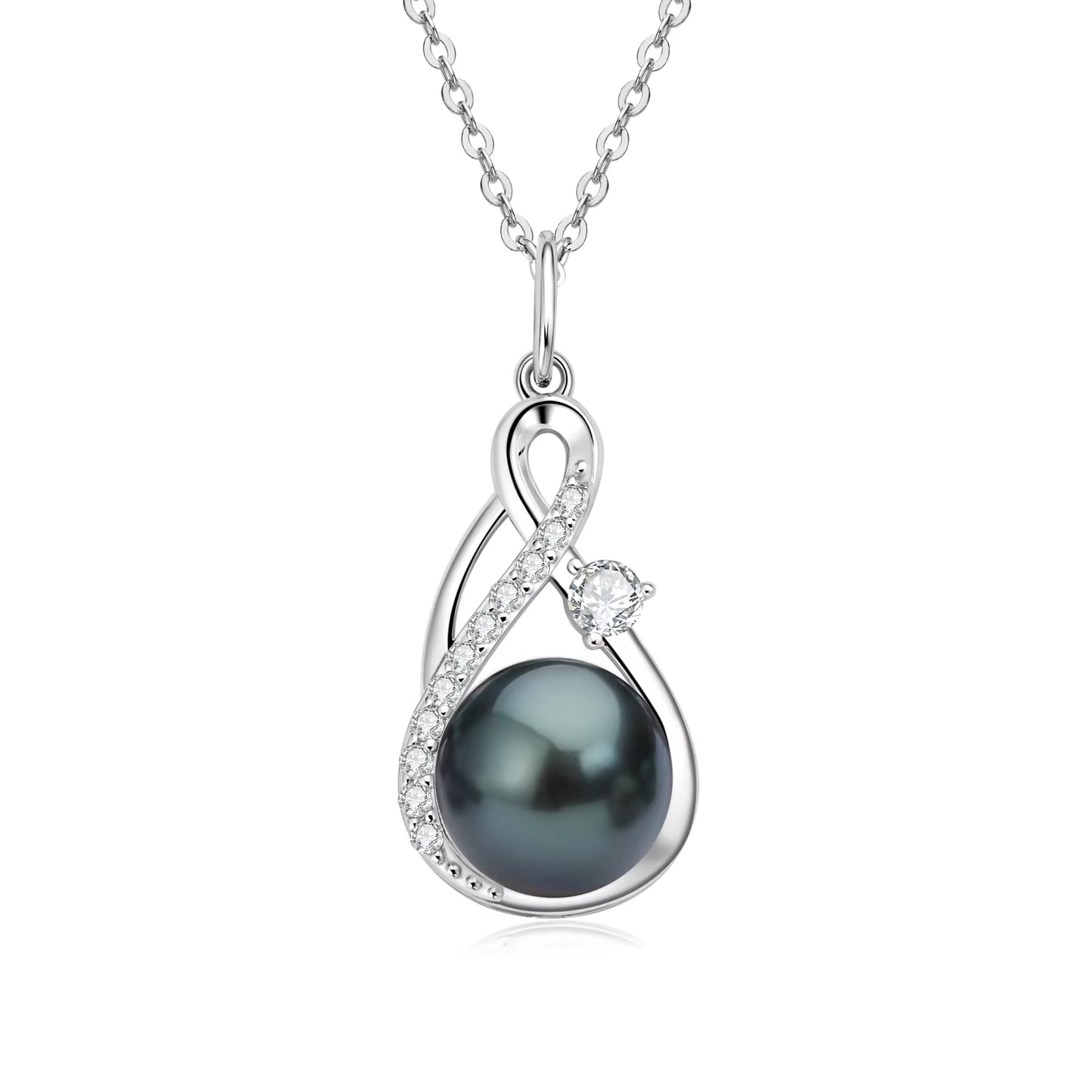 10Mm Freshwater/Tahitian Black Pearl Moissanite Infinity Pendant Necklace Silver 925 Wedding Jewelry for Women Gift 45+5Cm