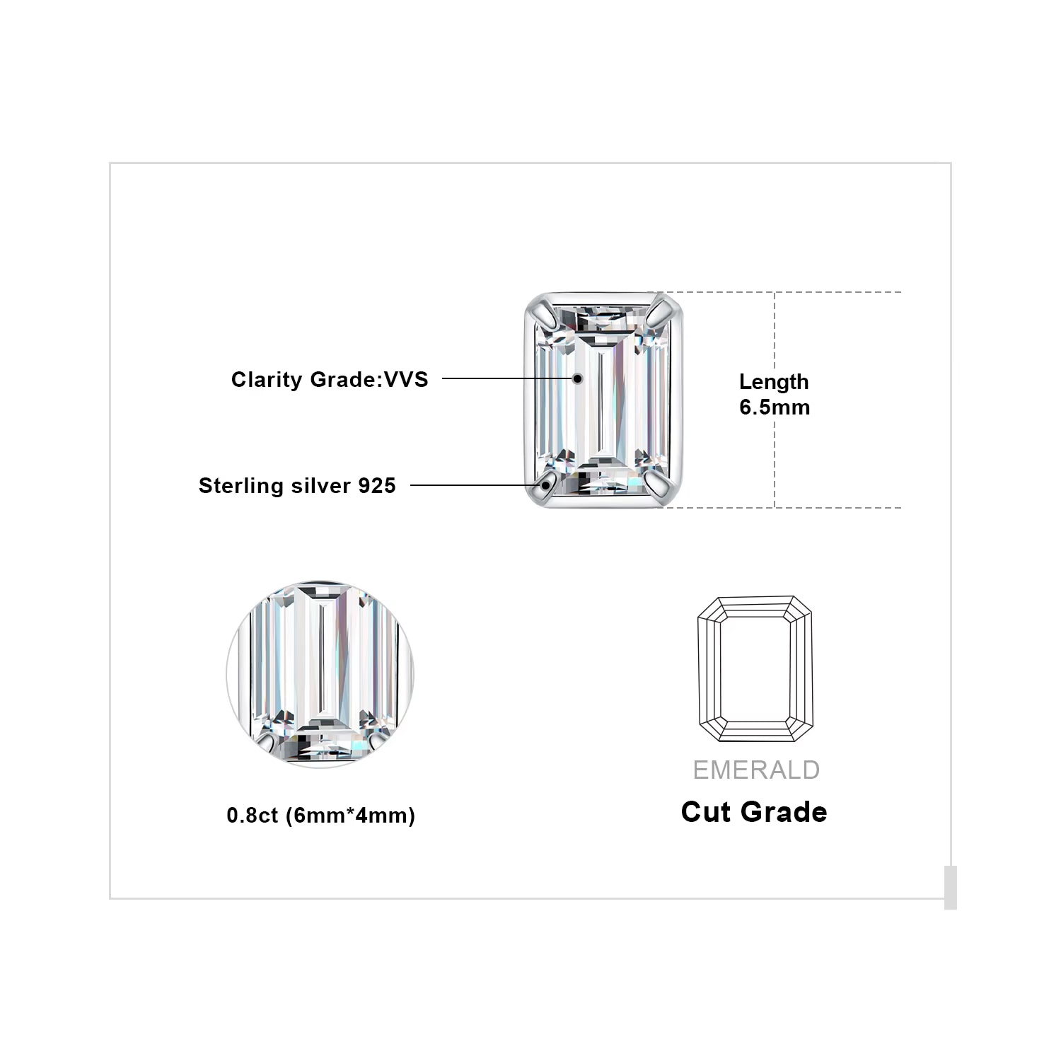 Moissanite D Color 1.6Ct/Pair Emerald Cut 925 Sterling Silver Stud Earrings for Woman Yellow Rose Gold Plated