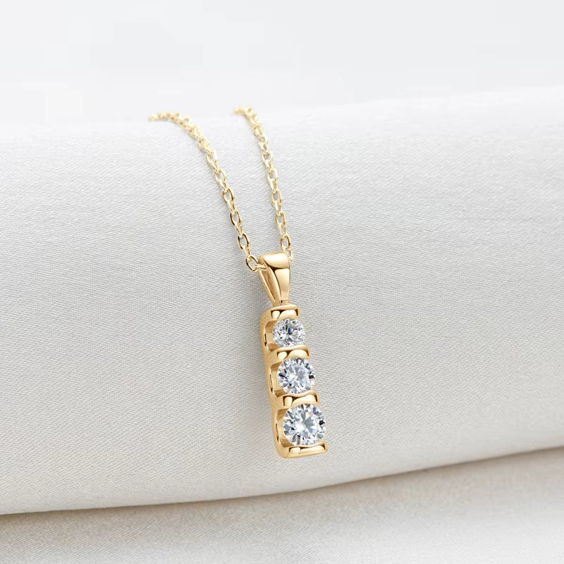 925 Sterling Silver Three Stone Pendant Necklace Gradual D Color Moissanite with Certificate for Women Gift Collar Jewelry