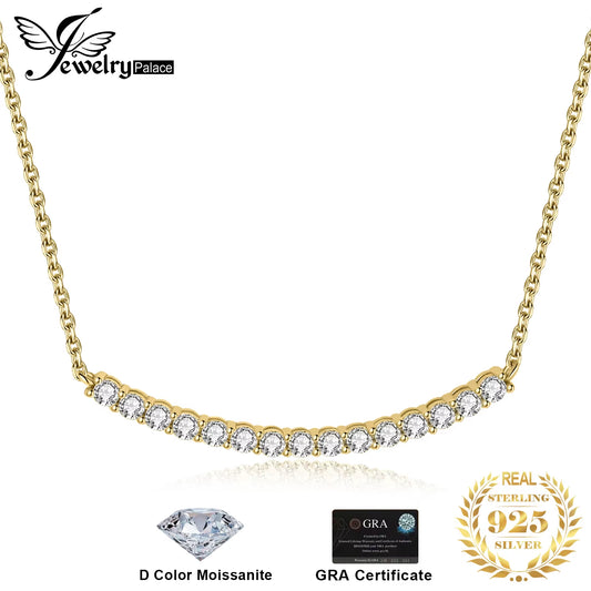 Moissanite D Color Total 0.9Ct 925 Sterling Silver Necklace for Woman Luxury Choker 45Cm Yellow Rose Gold Plated