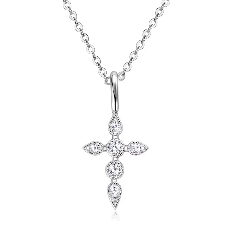 Classic 925 Sterling Silver Cross Pendant Necklace Moissanite for Women Men Certificate Charm Jewelry Collar Gifts 40+5Cm