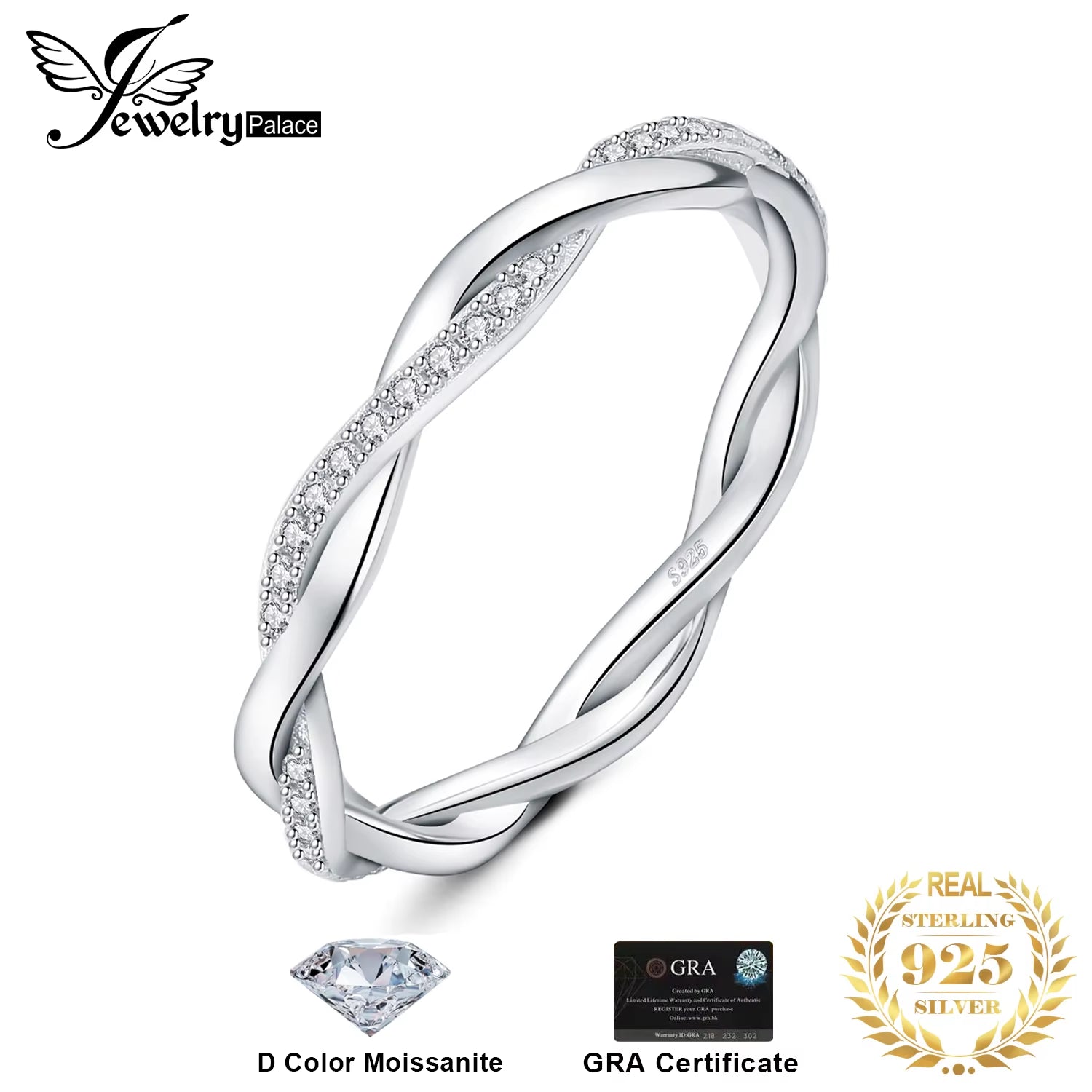 Moissanite D Color Love Rope Infinity 925 Sterling Silver Stackable Band Ring for Woman Yellow Rose Gold Plated