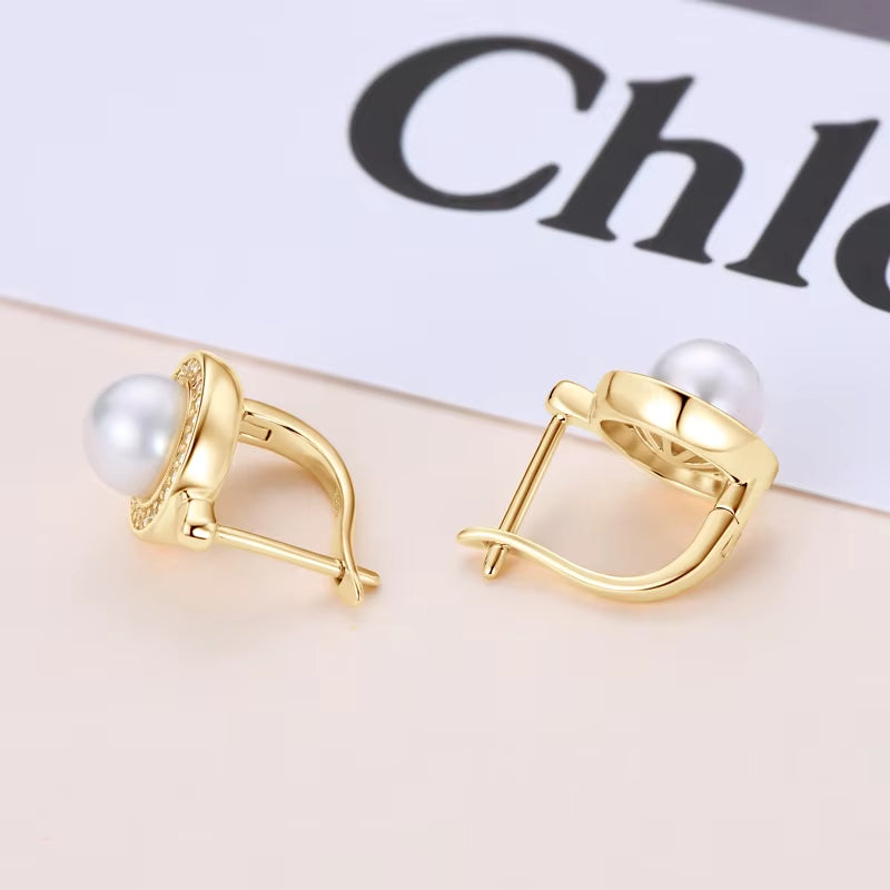 French Vintage Moissanite Hoops 7Mm Freshwater Pearl Earrings Silver 925 Sterling Earring Wedding Jewelry for Women Gifts