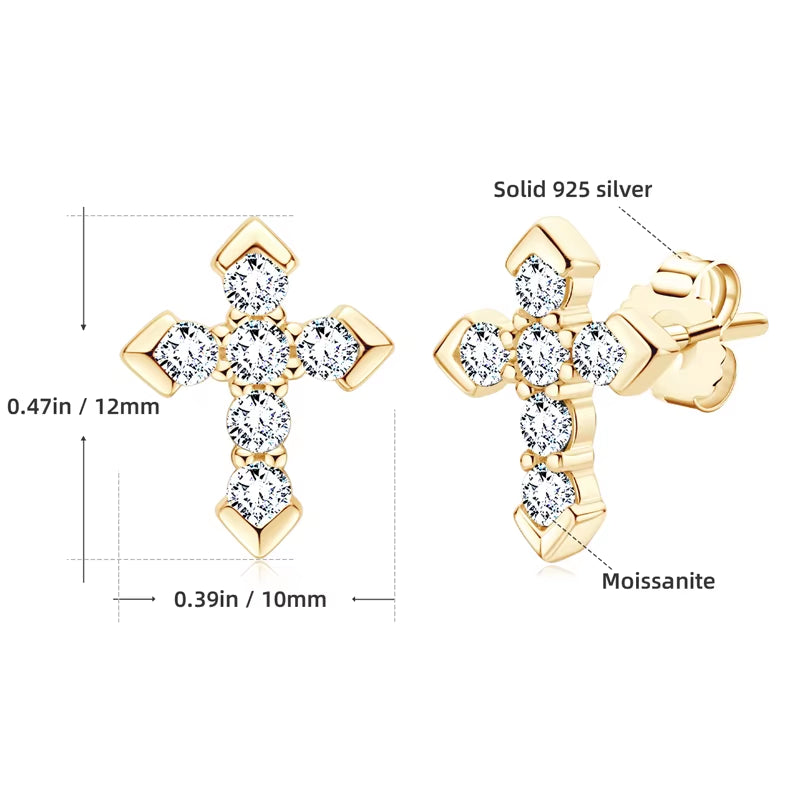 Cross Moissanite Piercing Stud Earrings Real 925 Silver for Men Women Wedding Daily Jewelry Accessories with Certificate