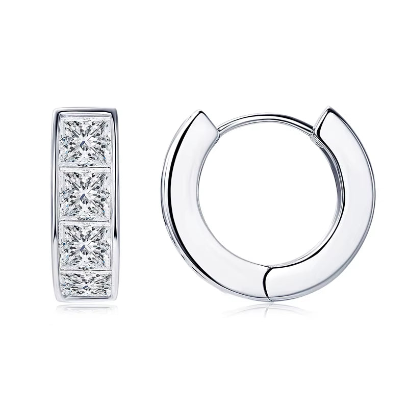 3.20CTTW Princess Cut Moissanite Hoop Earrings 100% 925 Silver for Women Jewelry Small Hoops Huggie Inner Diameter 11Mm