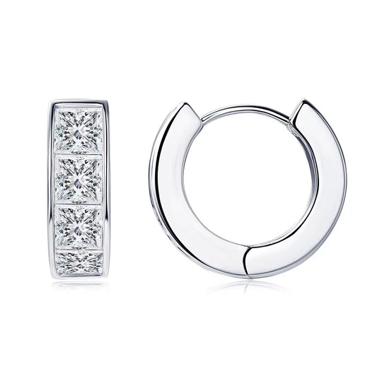 3.20CTTW Princess Cut Moissanite Hoop Earrings 100% 925 Silver for Women Jewelry Small Hoops Huggie Inner Diameter 11Mm